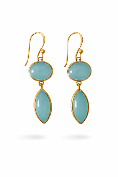 Double drop earring blue chalcedony