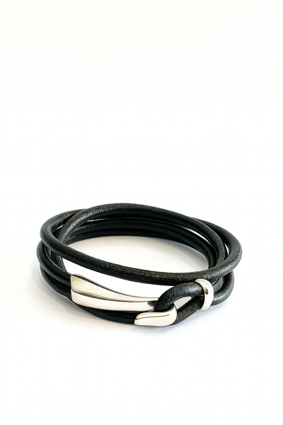 Silver hook leather bracelet
