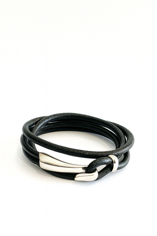 Silver hook leather bracelet